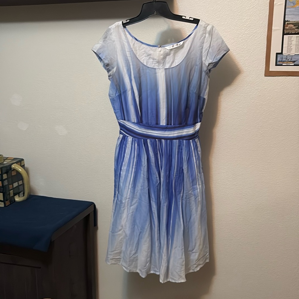 eShakti women's 100% cotton ombré scoop neck dress smock waist size 10, pockets